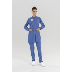 ÇİZGİ MEDİKAL Tesettür Temizlik Personeli Forması Scrubs Likralı Takım Sağlık Bakanlığı Logolu-Dazzling Blue