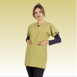 ÇİZGİ MEDİKAL Lüks Likralı Greys Tunik Boy Antep Fıstığı Tek Üst