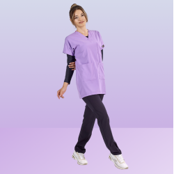ÇİZGİ MEDİKAL Lüks Likralı Greys Tunik Boy Lila Tek Üst