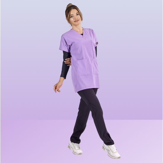 ÇİZGİ MEDİKAL Lüks Likralı Greys Tunik Boy Lila Tek Üst