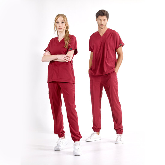 ÇİZGİ MEDİKAL Jogger Lüks Likralı Bordo Takım