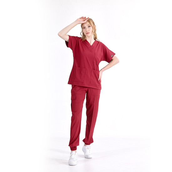 ÇİZGİ MEDİKAL Jogger Lüks Likralı Bordo Takım