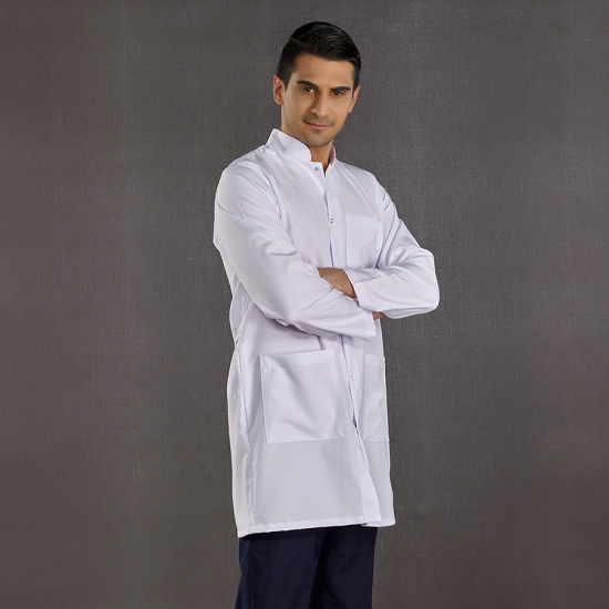 ÇİZGİ MEDİKAL Erkek Doktor Hakim Yaka Vizit Önlüğü (Alpaka Kumaş)